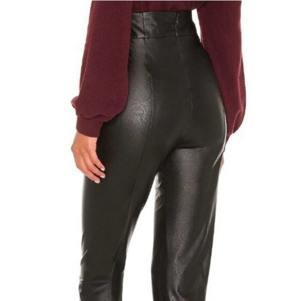 BCBG High-Waist Black Vegan-Faux Leather Pants. Front Button Detail NWT Sz S